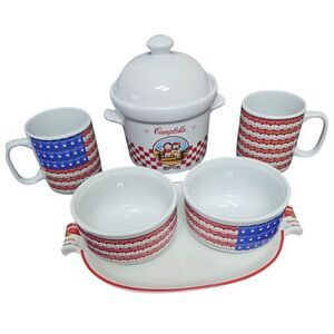Campbell's Soup Patriotic Dinnerware Set American Flag Design Mugs Bowls‎ Y2K